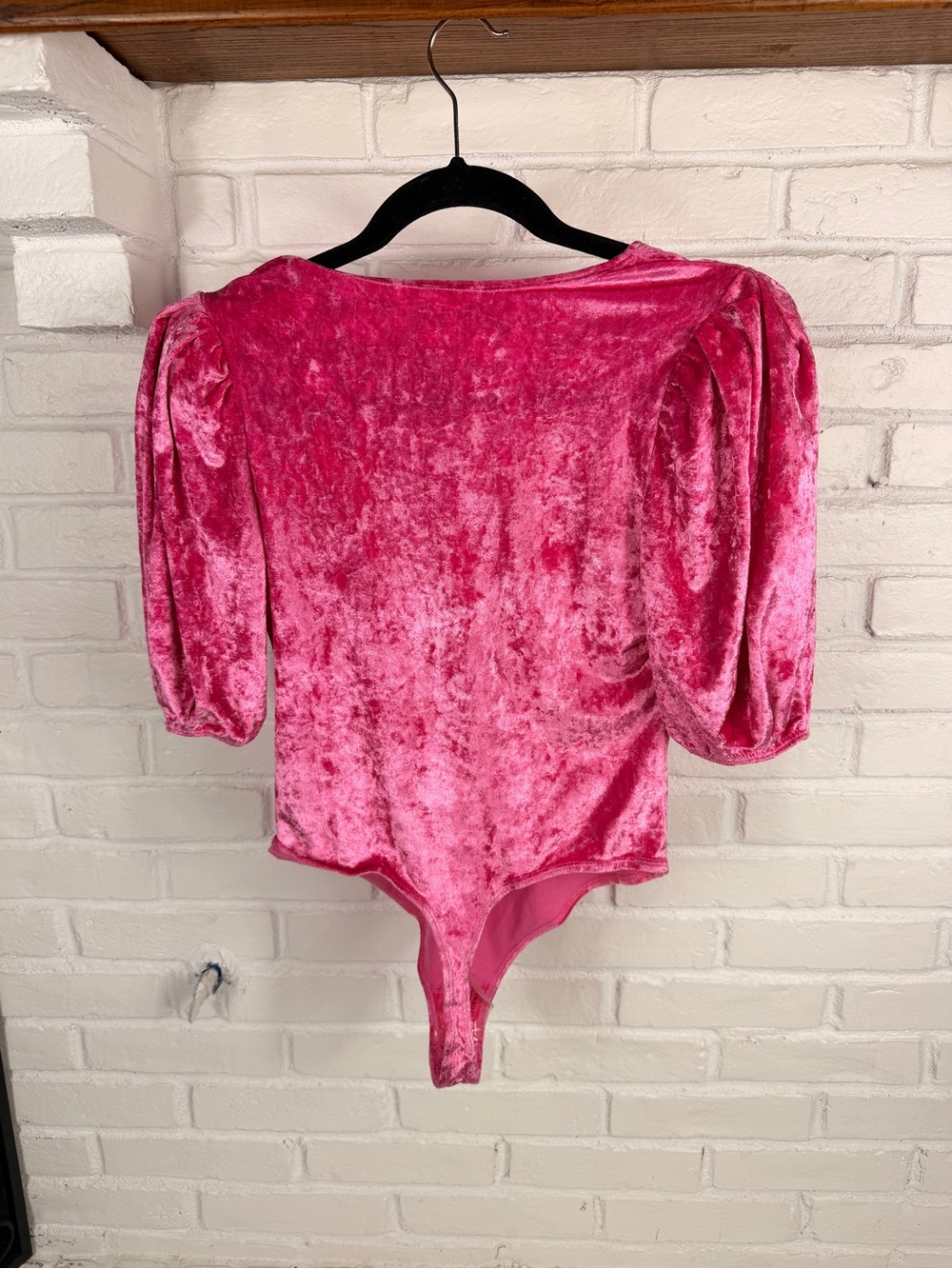 Free People Pink Velvet Puff Sleeve Thong Bodysuit XS Cottagecore Glam - Picture 5 of 5